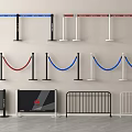 Different Types of Event Barriers With Red Blue Ropes And Black White Metal Designs