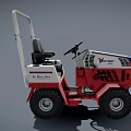 Red And White Lawn Mower With Black Seat And Steering Wheel Design