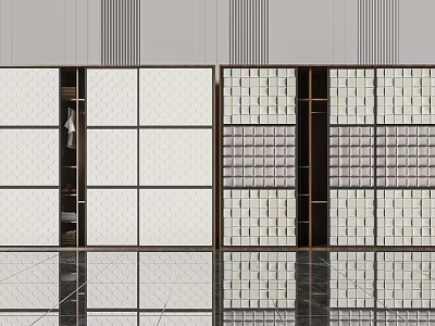 Modern Wardrobe Design With Glass Grid Doors Dark Frame And White Panels 3d model