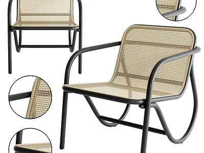 Modern Beige Mesh Armchair With Black Metal Frame And Curved Armrest Design 3d model