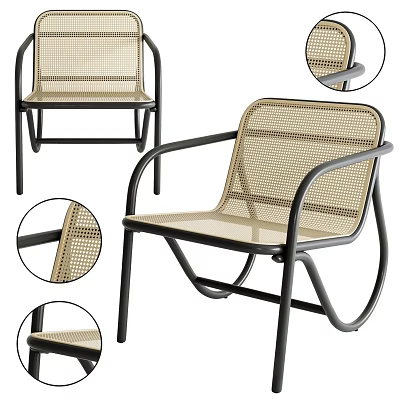 Modern Beige Mesh Armchair With Black Metal Frame And Curved Armrest Design 3d model