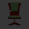 Classic Single Chair With Green Cushioned Back Seat And Mahogany Wooden Swivel Wheeled Base