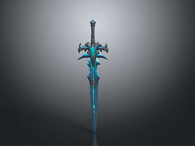Ornate Fantasy Sword With Blue Glowing Details And Intricate Metallic Design 3d model