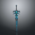 Ornate Fantasy Sword With Blue Glowing Details And Intricate Metallic Design
