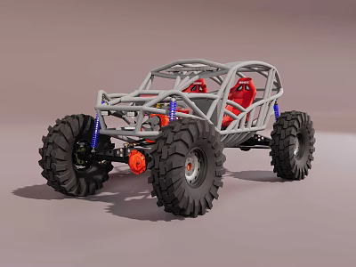 Off Road Vehicle With Large Tires Metal Frame And Red Seats Design 3d model