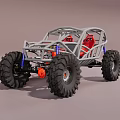 Off Road Vehicle With Large Tires Metal Frame And Red Seats Design