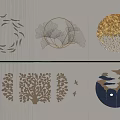 Elegant Wall Decor With Circular Golden Leaves Tree Branches And Landscape Patterns
