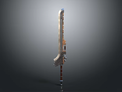Ancient Decorative Sword With Metallic Blade Ornate Hilt And Wooden Handle Design 3d model