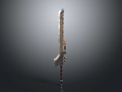 Ancient Decorative Sword With Metallic Blade Ornate Hilt And Wooden Handle Design 3d model