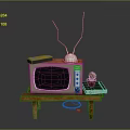 Vintage TV With Antenna On Wooden Table Remote Control Potted Plant And Books
