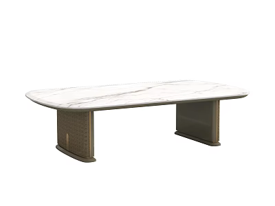 Modern Oval Coffee Table With White Marble Top And Woven Metal Support Base 3d model