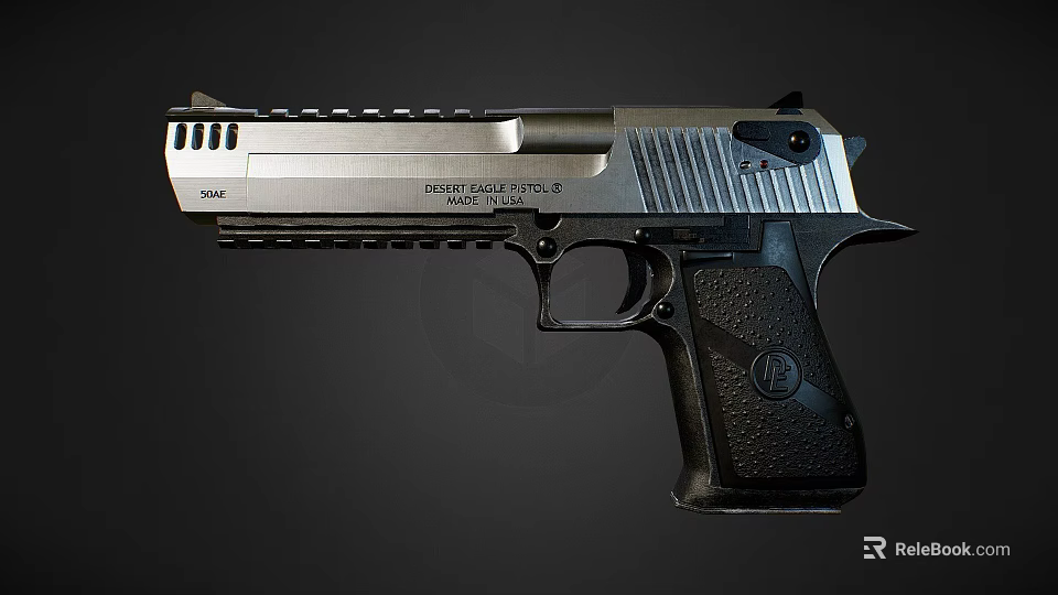 Desert Eagle Style Handgun With Metal Finish Black Grip And Tactical Design 3d model 