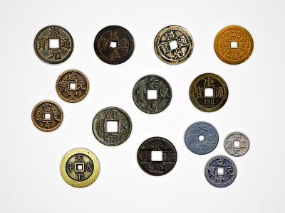 Ancient Coin Design Jewelry Accessories With Round Square Holes Various Sizes And Multicolor Finishes 3d model