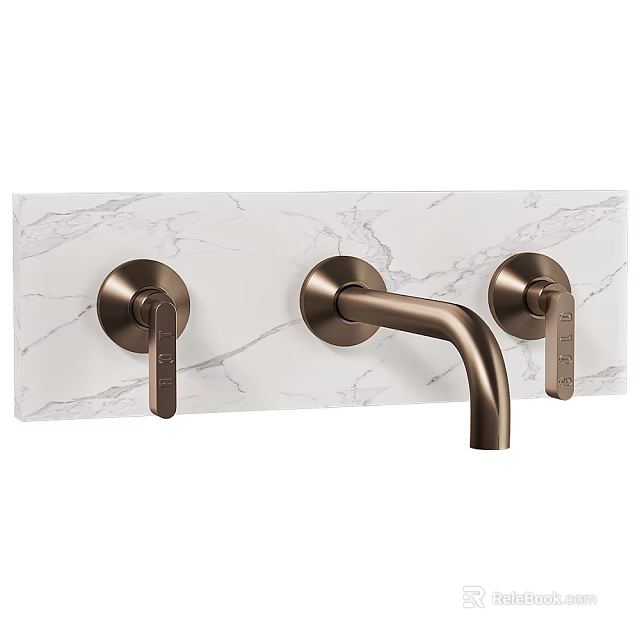 Brass Bathroom Faucet With Double Handles And Curved Spout On Marble Countertop 3d model 