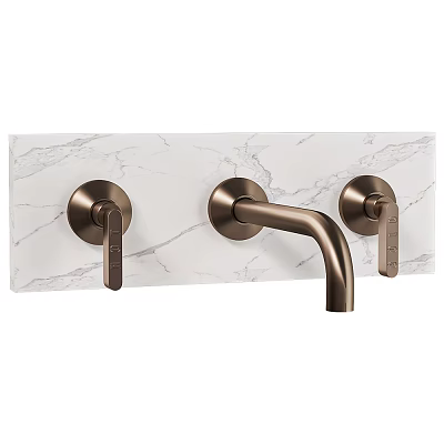 Brass Bathroom Faucet With Double Handles And Curved Spout On Marble Countertop 3d model