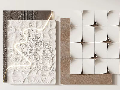 Modern 3D Textured Wall Decor With Geometric Patterns Light Strip And Panels 3d model