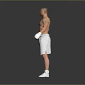Shirtless Man Wearing White Boxing Gloves Shorts Sneakers Standing With Arms Outstretched On Gray Background