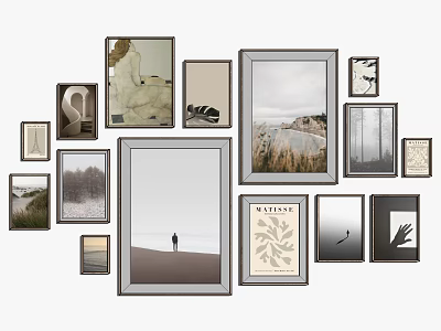 Photo Wall Gallery With Various Frames And Mixed Art Prints For Home Interior Decor 3d model