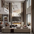 Duplex Living Room Interior With Modern Sofa Coffee Table Marble Staircase Floor-to-Ceiling Windows And Chandelier