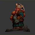 Fantasy Dwarf Warrior With Red Beard Green Armor Axe Holding Vessel On Base