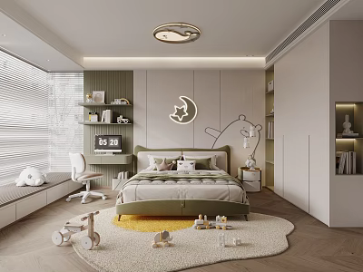 Cozy Kids Bedroom With Moon Wall Decor And Toys 3d model