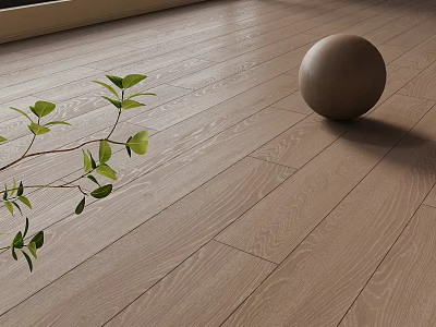 Natural Wooden Floor With Green Leaf Branch And Round Wooden Sphere 3d model