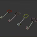 Various Colored Metal Keys With Different Shaped Keyheads Square Hexagonal Octagonal Circular