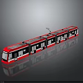Modern Red Tram Exterior with Multiple Carriages Windows and Roof Pantograph