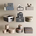 Modern Decorative Ornament Set With Square Round Storage Boxes And Neutral Tones