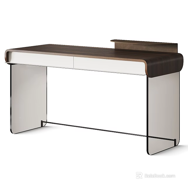 Modern Minimalist Office Desk with Wooden Top Metal Legs and Storage Drawers 3d model 