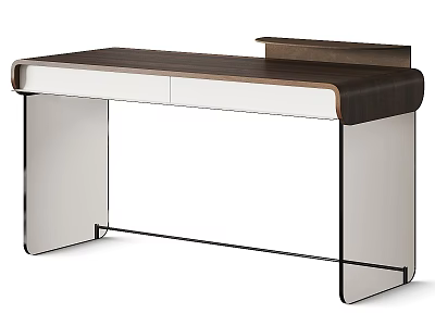 Modern Minimalist Office Desk with Wooden Top Metal Legs and Storage Drawers 3d model