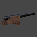 Antique Cannon Weapon With Metal Barrel Wooden Carriage And Wheels