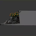 Yellow Flowers Growing in Circular Stone Planter with Soil and Broken Stones