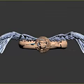 Mythical Decorative Scepter With Blue Moon Star And Golden Wings On Spiral Shaft