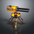 Yellow Multi Legged Mechanical Toy With Double Barrels And Red Button 3d model