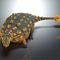 Prehistoric Reptile With Spiked Tail And Colorful Carapace Featuring Orange Yellow Patterns