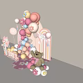 1st Days Celebration Decor With Pink Balloons Lollipop Ducklings Happy Sign And Rainbow