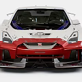 White And Red Custom Sports Car With Rear Wing Large Wheels And Engine Details