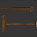 Two Ancient Rusty Metal Weapons With Long Handles And Round Heads