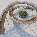 Spiral Road Facility With Wooden Pathway Metal Railings And Central Green Area