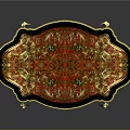 Luxurious Ornate Table With Red Patterned Surface Gold Trim And Intricate Carved Legs