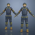 Two Warrior Characters In Blue Armor With Yellow Accents Standing Pose 3d model