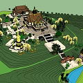 Ancient Traditional Temple Architecture With Courtyard Stairs And Green Surrounding Landscape