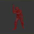 3D Model of Construction Worker Wearing Safety Helmet Holding Hammer in Striking Pose