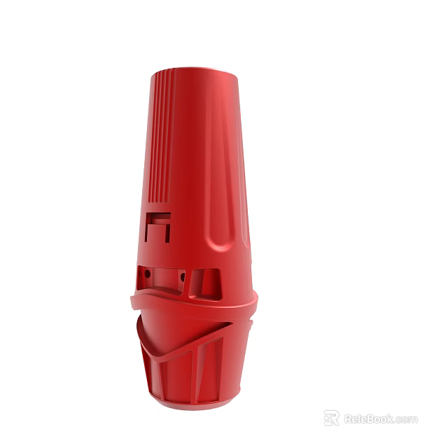 Red Conical Industrial Component With Vertical Stripes Black Logo And Base Support 3d model 