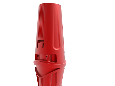 Red Conical Industrial Component With Vertical Stripes Black Logo And Base Support 3d model