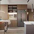 Modern Living and Dining Room Interior Design With Wooden Cabinets Marble Countertops and Dining Furniture
