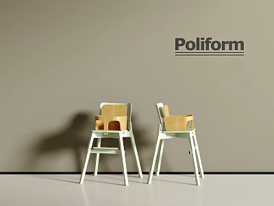 Poliform Dining Chairs With Modern Design White Frame And Wooden Seat 3d model