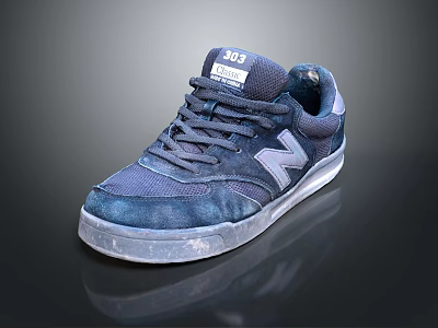 Navy Blue Casual Sneakers With 803 Tongue Label N Logo And White Sole 3d model