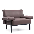 Modern Brown Leather Single Sofa With Black Metal Legs And Armrest Design 3d model